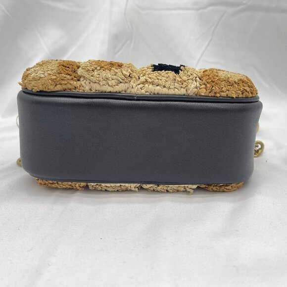 NEW TORY BURCH Womens Kira Chevron Raffia Rosette Small Camera Bag Brown Multi - Picture 8 of 14